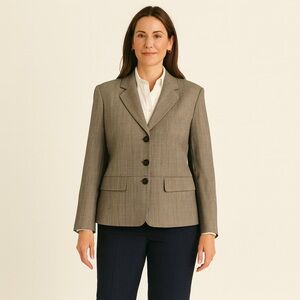 LAFAYETTE 148 Wool Crosshatch Button Blazer Womens 14 Office Quiet Luxury Work